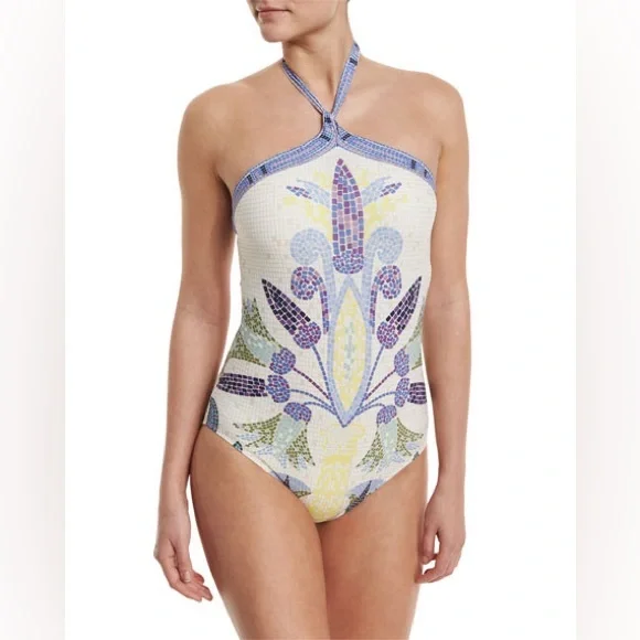 Tory Burch size Small multicolor 
Mosaic Halter Once-Piece Swimsuit Pompeii - Picture 6 of 7